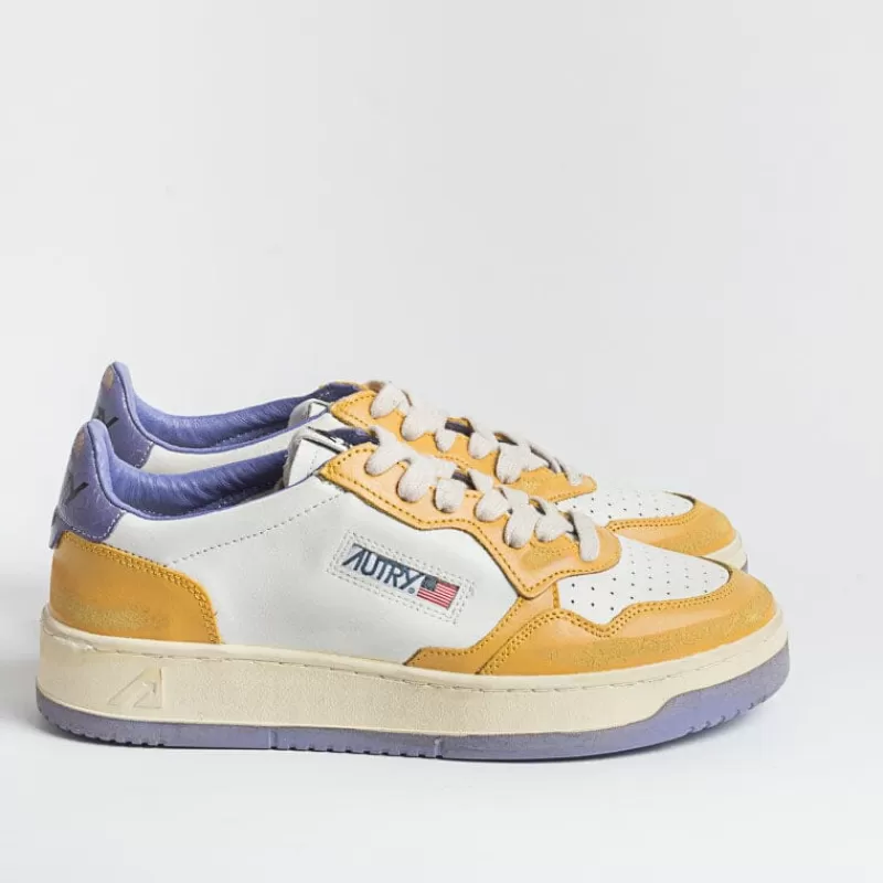 Men AUTRY - Collezione uomo Sneakers*Autry - Sneakers Avlm Cl03 - Low Man Crack Leat Vintage - White Yellow Purple