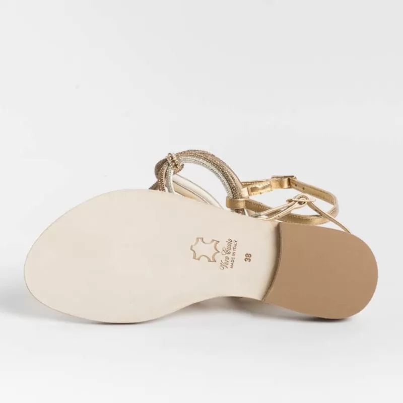 Women PAOLA FIORENZA Low Sandals* - Flat Thong Sandals - Ss2353 - Amber Crystal Platinum