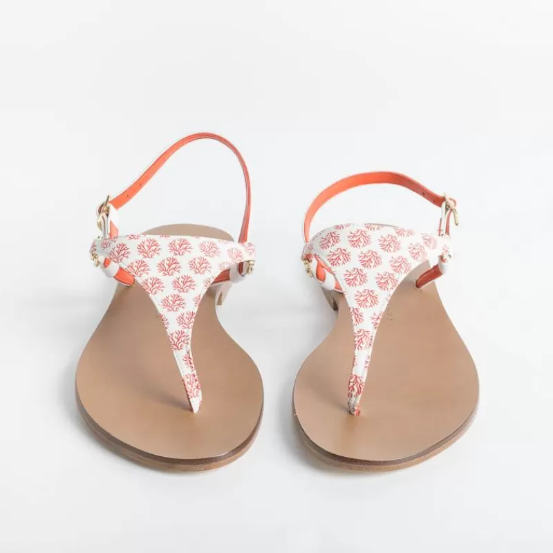 Women PAOLA FIORENZA Low Sandals* - Triangle Flat Thong Sandals - Coral